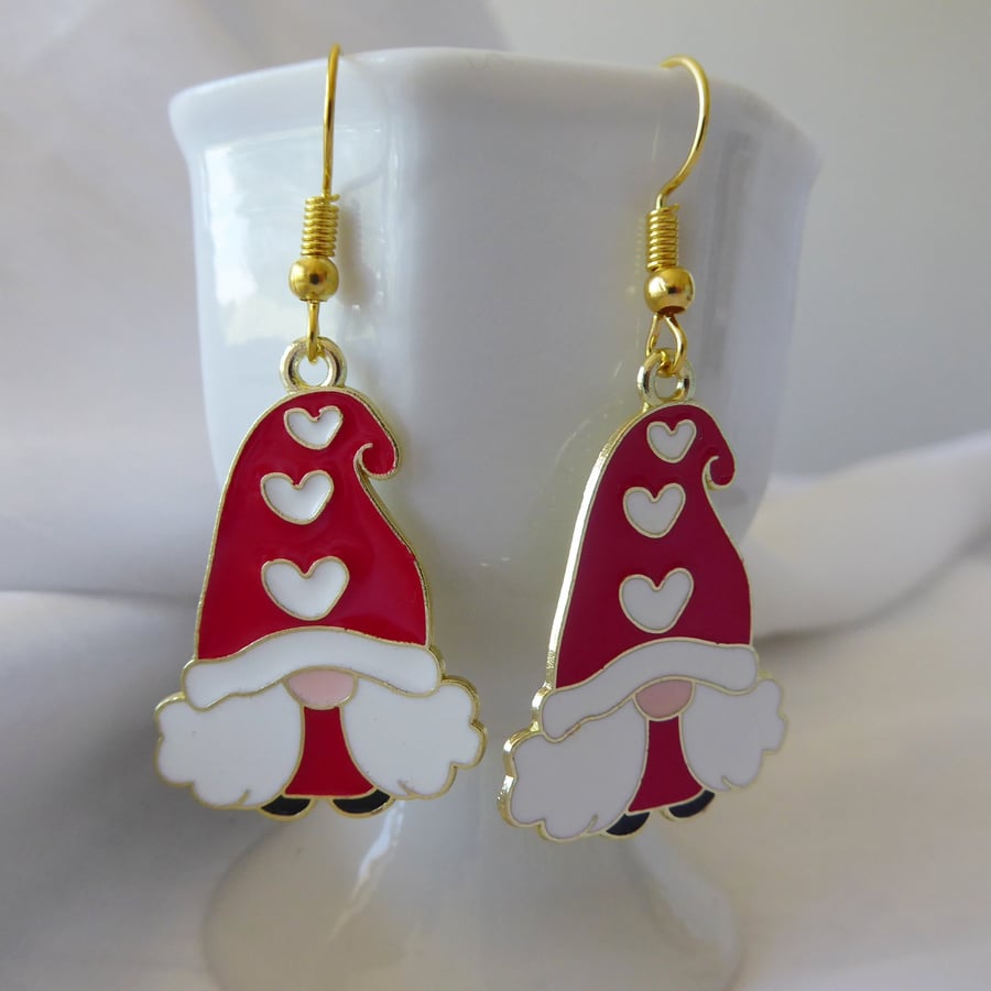  Pair of Novelty Christmas Enamelled Gonk Gnome Earrings Red and White