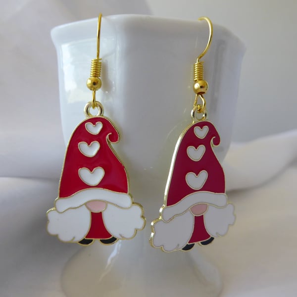  Pair of Novelty Christmas Enamelled Gonk Gnome Earrings Red and White