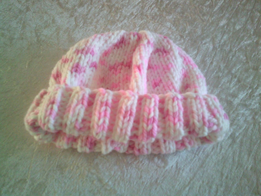 Pink and White Chunky Child's Hat