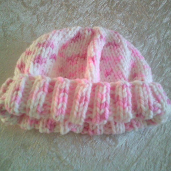 Pink and White Chunky Child's Hat