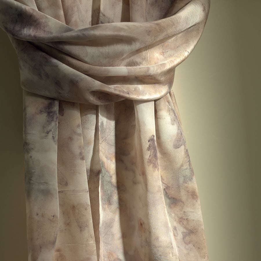 Falling Oak Leaves Eco Print Pure Silk Scarf