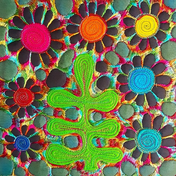 Textile Art Free Machine Embroidery Botanical Picture in Box Frame