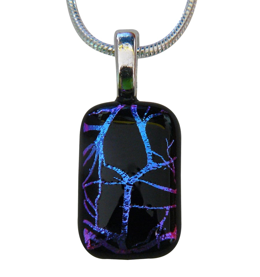 HANDMADE FUSED DICHROIC GLASS 'TWIG' PENDANT.