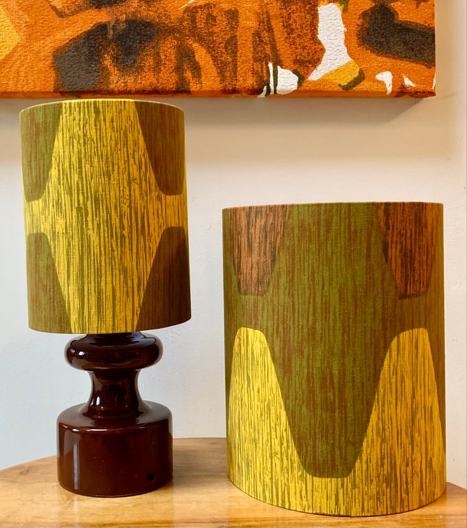 Smart Abstract Olive Yellow Brown 50c Mid Century Vintage fabric Lampshade 