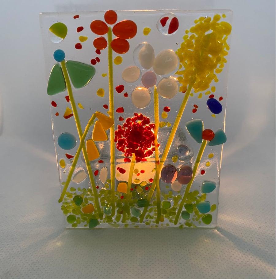 Fused glass multicoloured candle shade