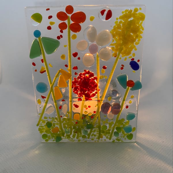 Fused glass multicoloured candle shade