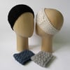 Black White Silver or Denim Blue Hand Knitted Headband Ear Warmer 