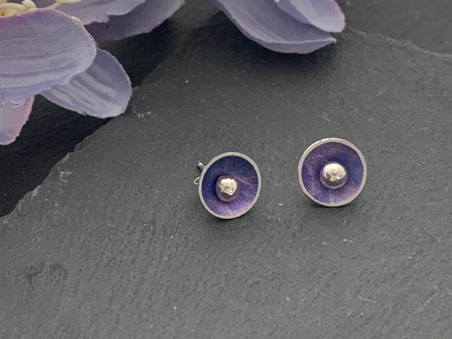 Printed Aluminium and sterling silver domed stud earrings 