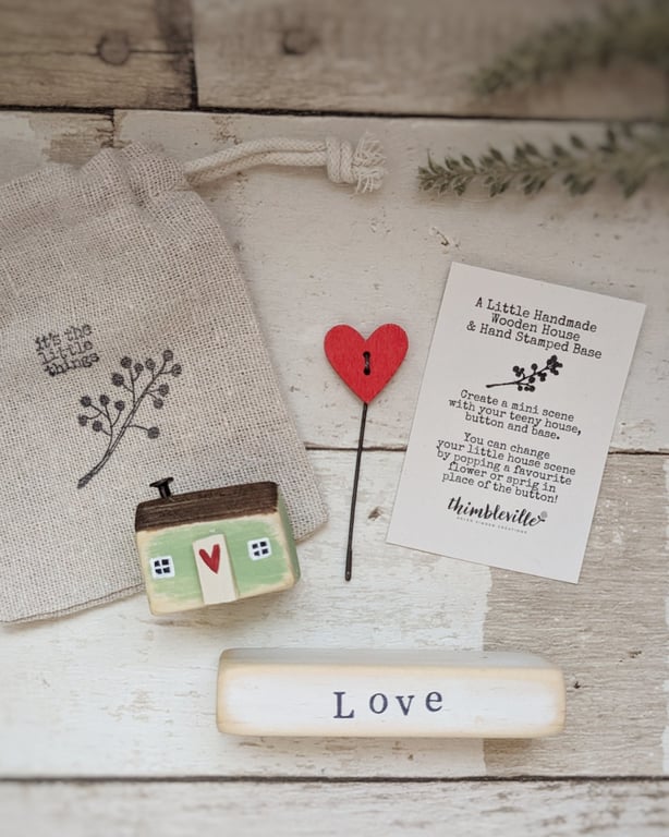 Little Wooden Painted House and Base in a Bag