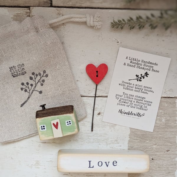Little Wooden Painted House and Base in a Bag