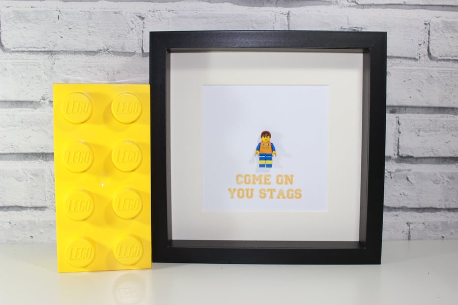 MANSFIELD TOWN FC - STAGS - FRAMED CUSTOM LEGO MINIFIGURE