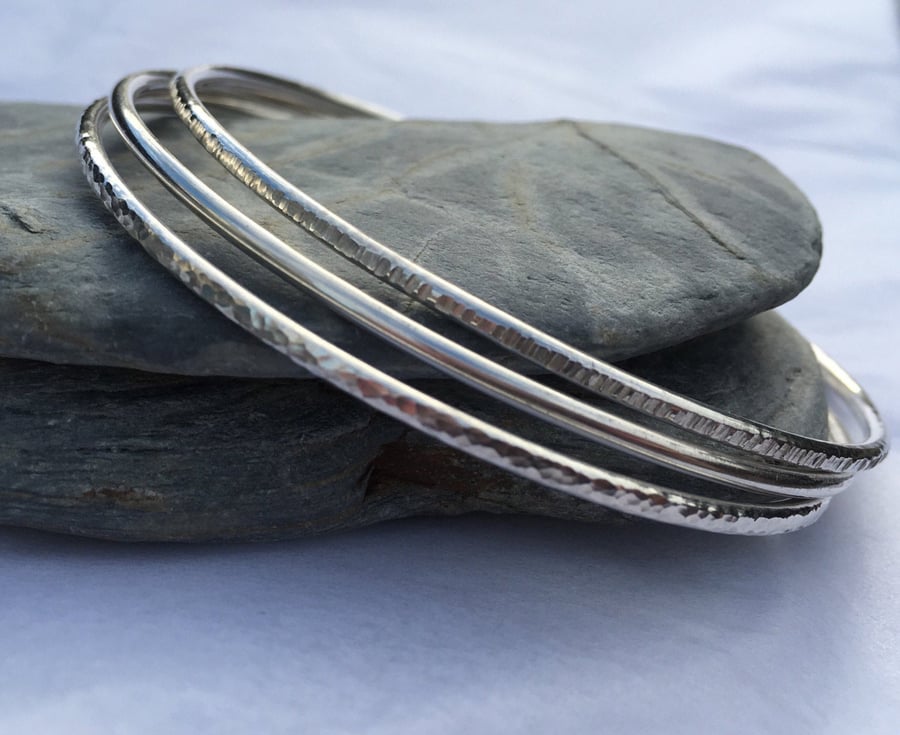 Sterling Silver Bangle Set, Stacking Bangles, Silver Bracelet Set, Plain Bangles