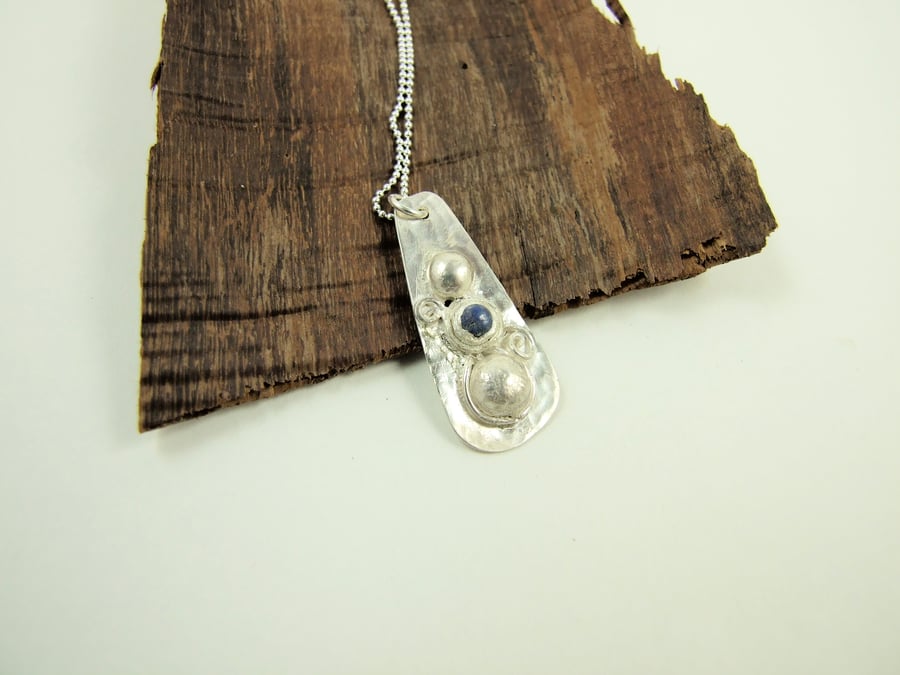 Lapis Lazuli Necklace, Sterling Silver Teardrop with Dark Blue Gemstone