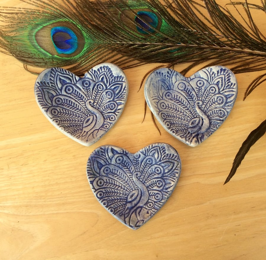Blue Peacock ring holder - Heart Trinket dish - Ceramic tealight holder - 2not