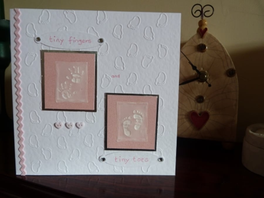 RESERVED FOR CHRIS Tiny Fingers New Baby Girl Card