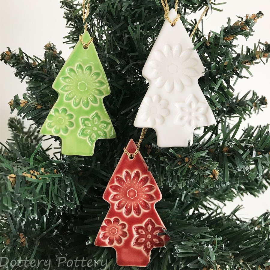 Set of three lightweight ceramic traditional Christmas tree decorations