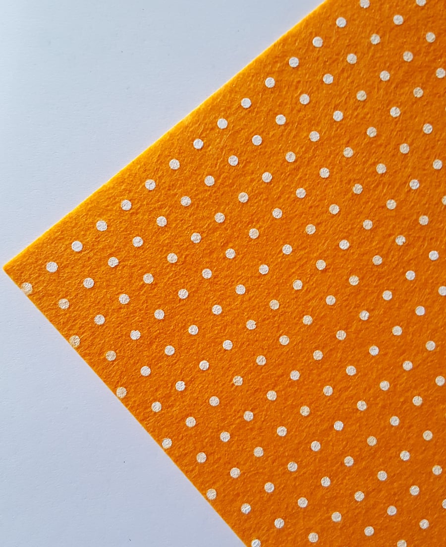 1 x Printed Felt Square - 12" x 12" - Polka Dot - Orange 