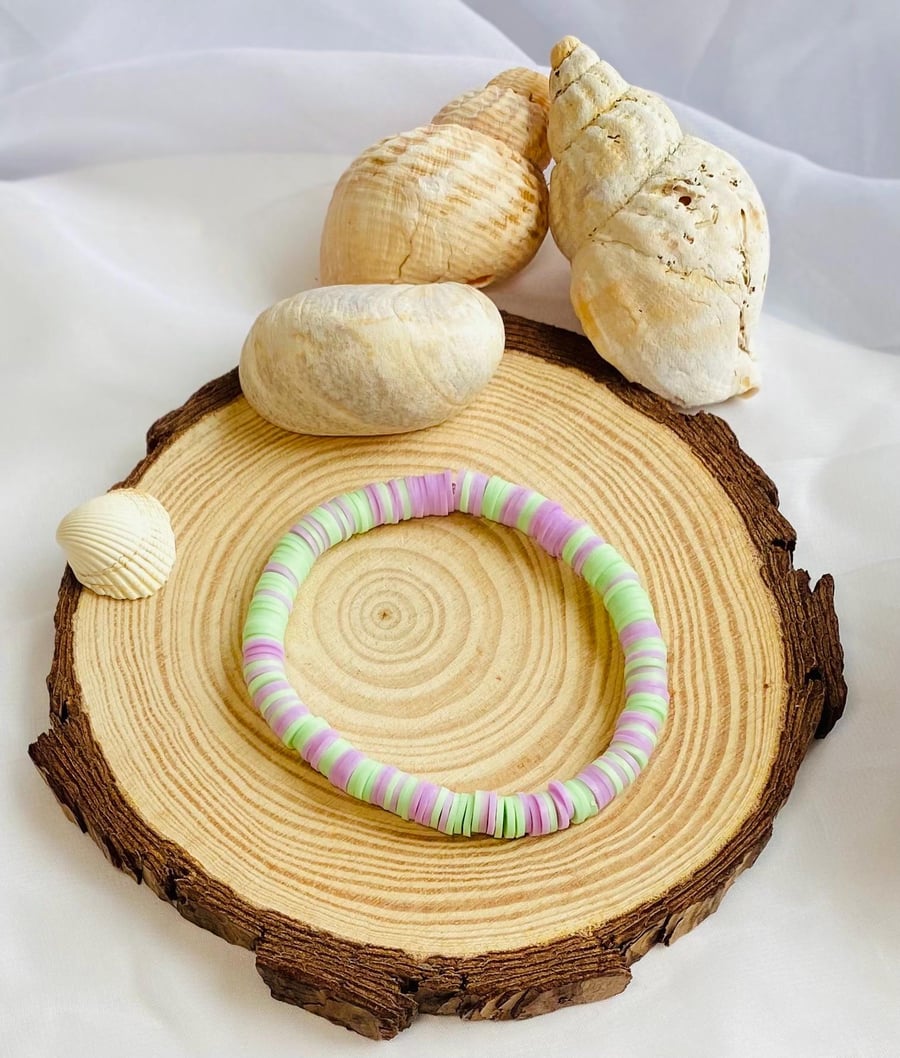 Pastel Shore Clay Beaded Bracelet Handmade Stretch Braceletl