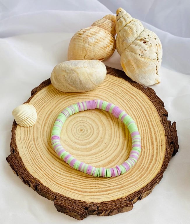 Pastel Shore Clay Beaded Bracelet Handmade Stretch Braceletl