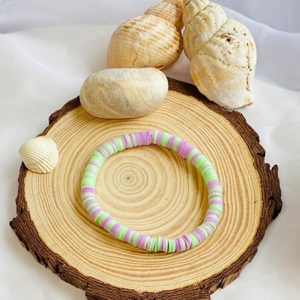 Pastel Shore Clay Beaded Bracelet Handmade Stretch Braceletl