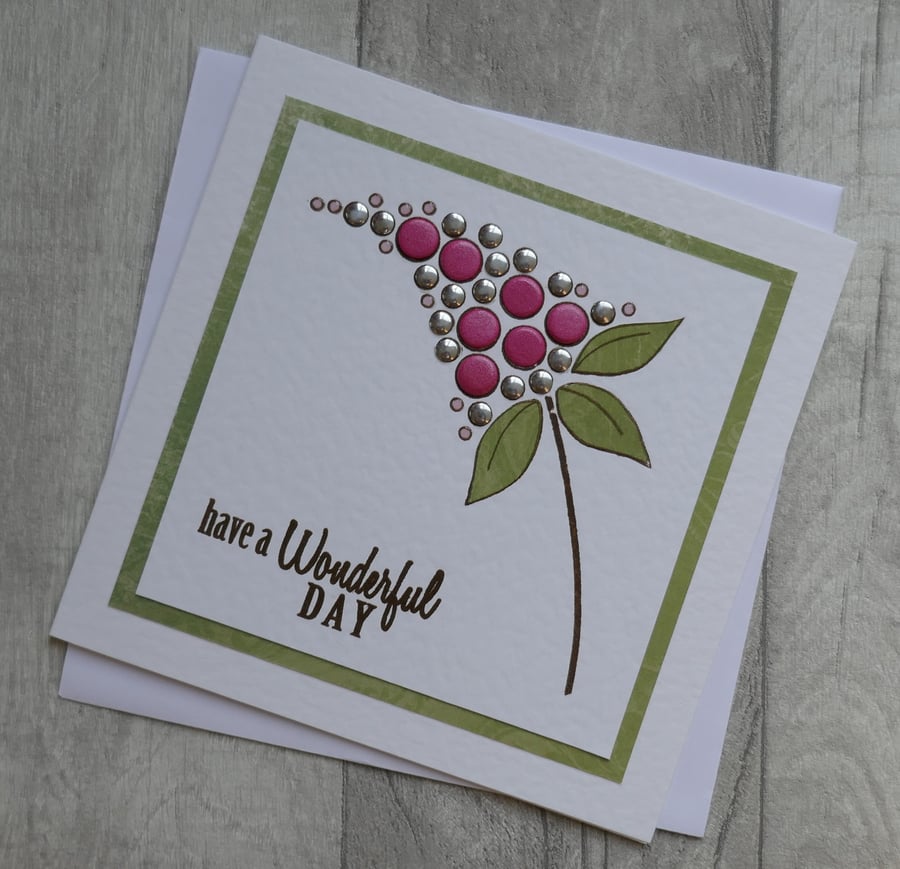 Have a Wonderful Day - Pink and Silver Flower - Birthday Card