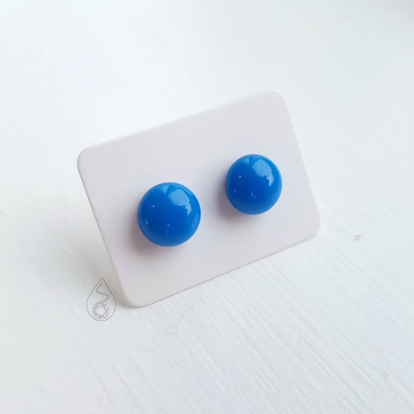 Fused Glass Stud Earrings - Bright Blue