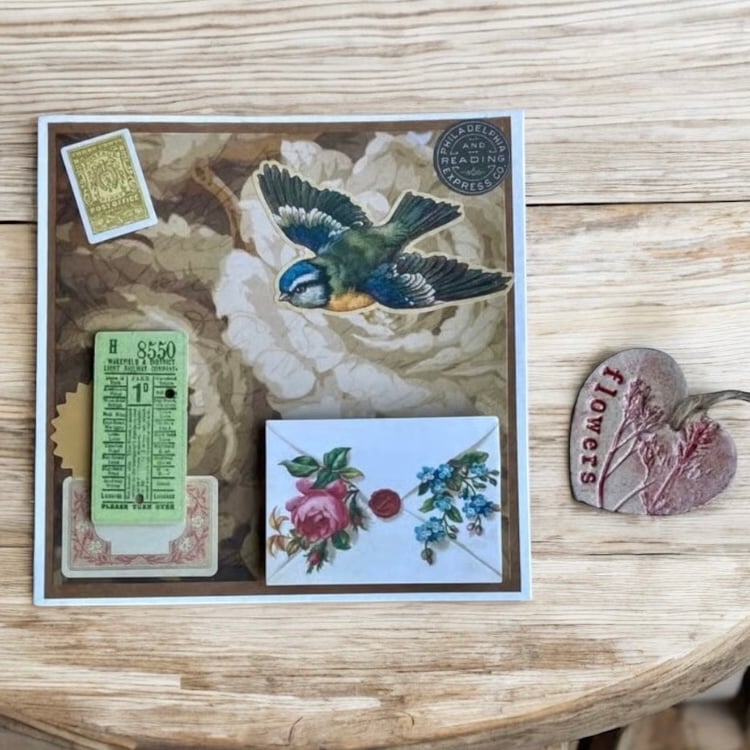 Vintage Style Blank Greetings Card with Ceramic Heart Keepsake