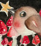 ACEO Original Little Bird Robin with Star and Mushrooms Watercolour  - Image 3