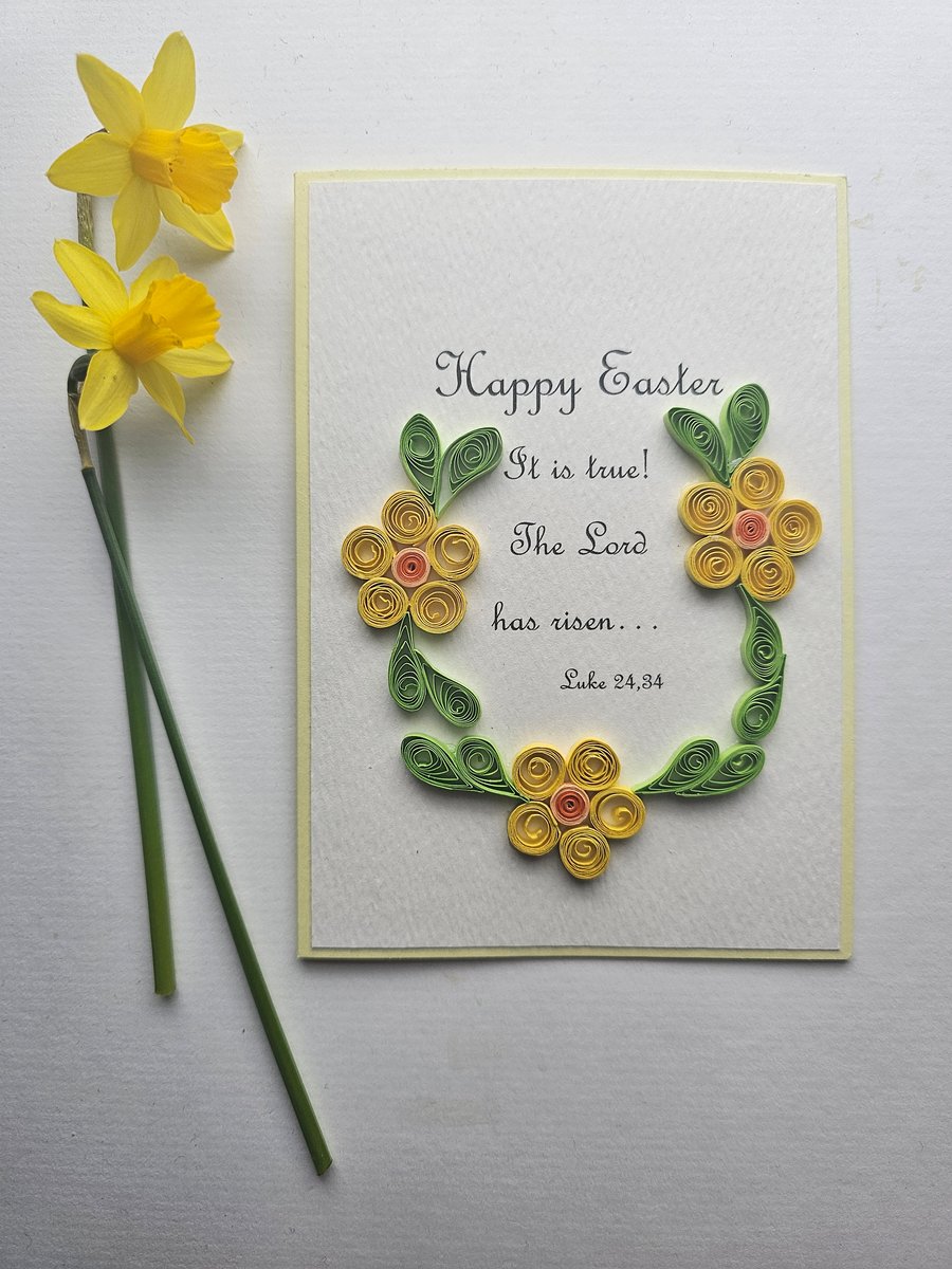 Quilled Easter Card with Yellow Flowers and Bible Verse Size 6" x 4" 