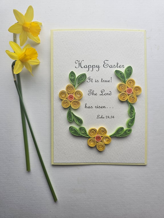 Quilled Easter Card with Yellow Flowers and Bible Verse Size 6" x 4" 