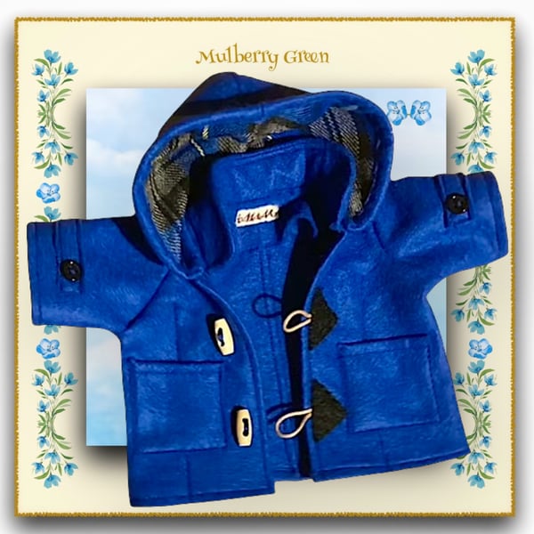 Royal Blue Duffle Coat with a Tartan Lined Hood