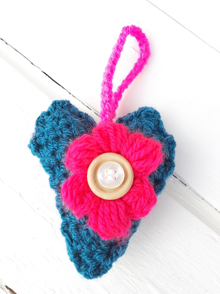 Crocheted Heart Hangie with Flower