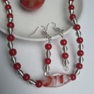 Handcrafted Red and Silver-tone Beaded Jewellery Set