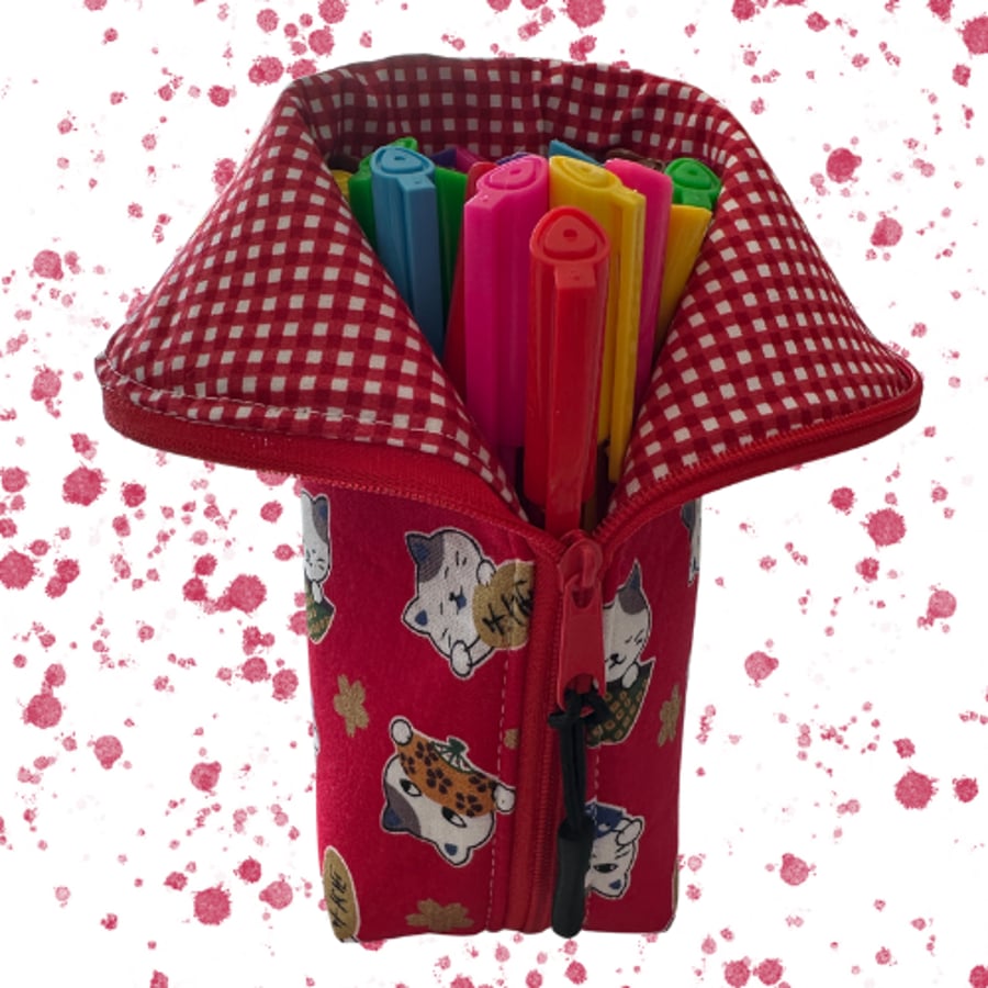 Handmade Fabric Stand Up Tool Case - Pencil Storage - Tool Pouch