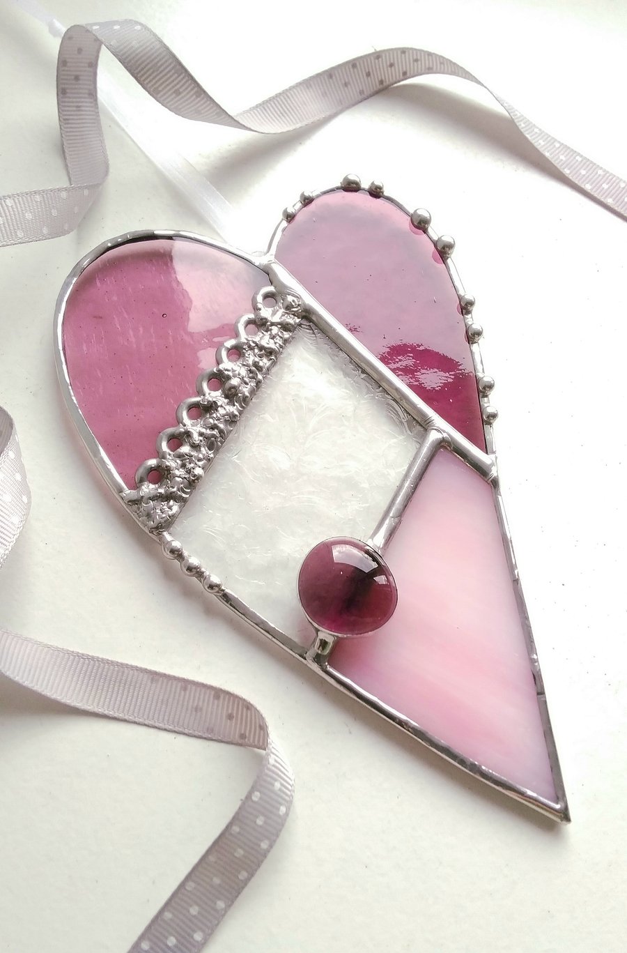 Stained Glass Patchwork Heart - Rose Pink