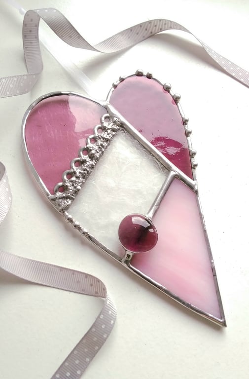 Stained Glass Patchwork Heart - Rose Pink