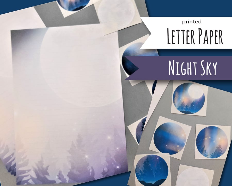 Letter Writing Paper Full Moon, with co-ordinating envelope seals