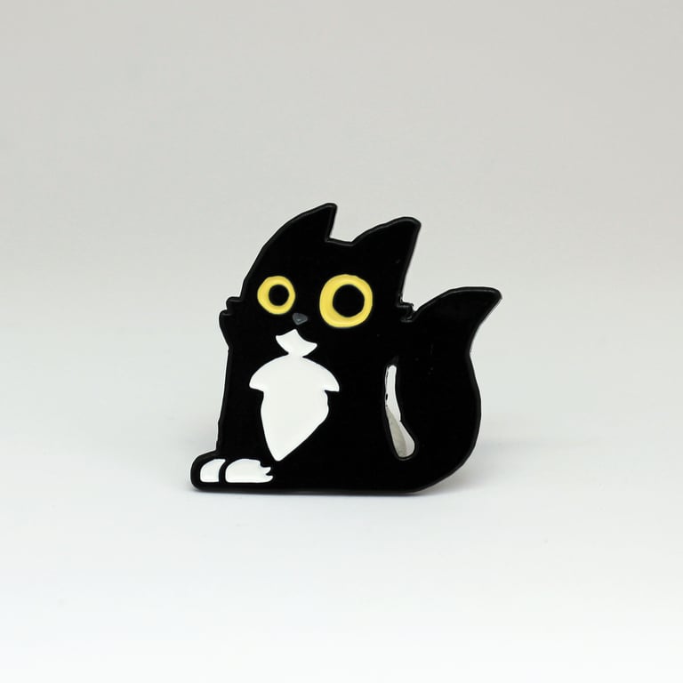 Tuxedo cat soft enamel pin, Yellow eyed fluffy cat badge, Cat lover pin