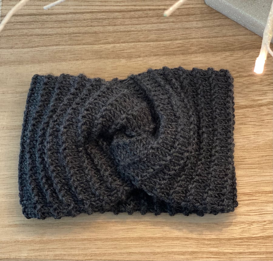 Extra wide knitted twist headband ear warmers