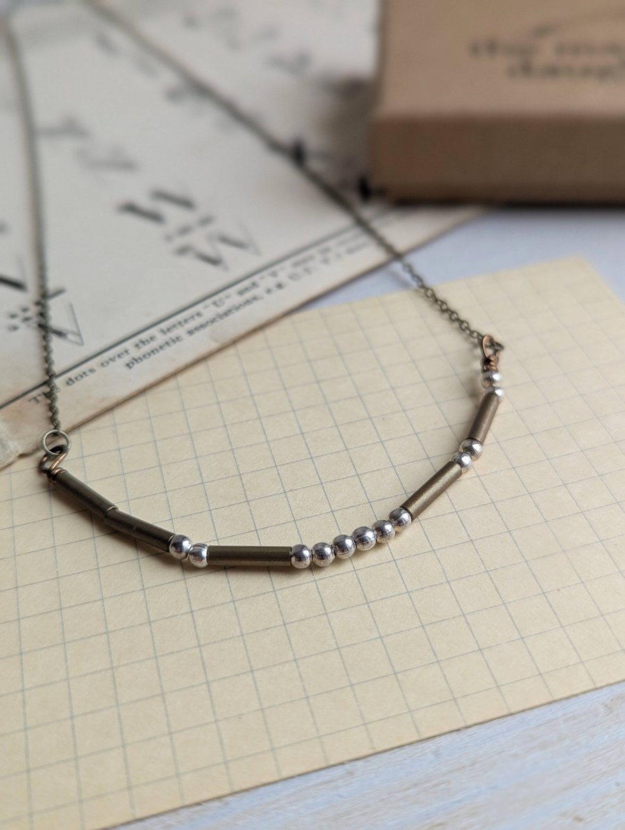 Mithered Morse Code necklace - mixed metals - Northern saying