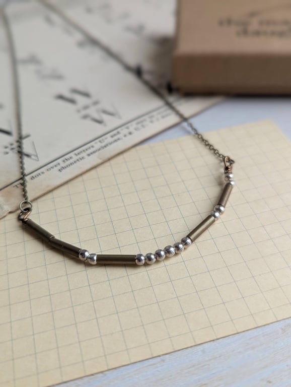 Mithered Morse Code necklace - mixed metals - Northern saying