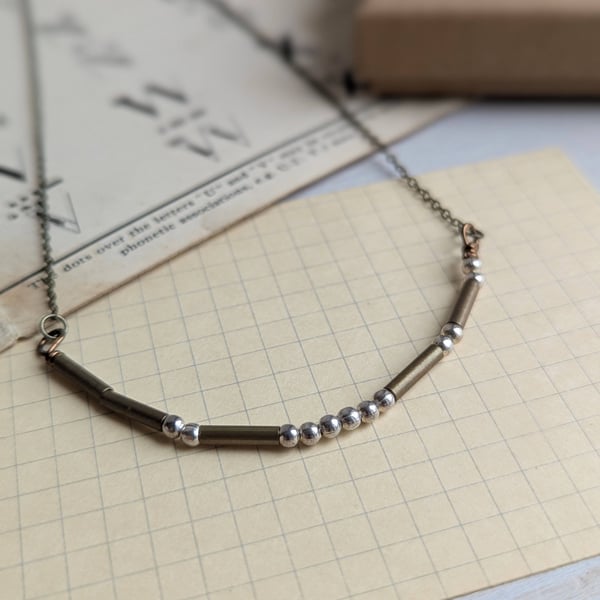 Mithered Morse Code necklace - mixed metals - Northern saying