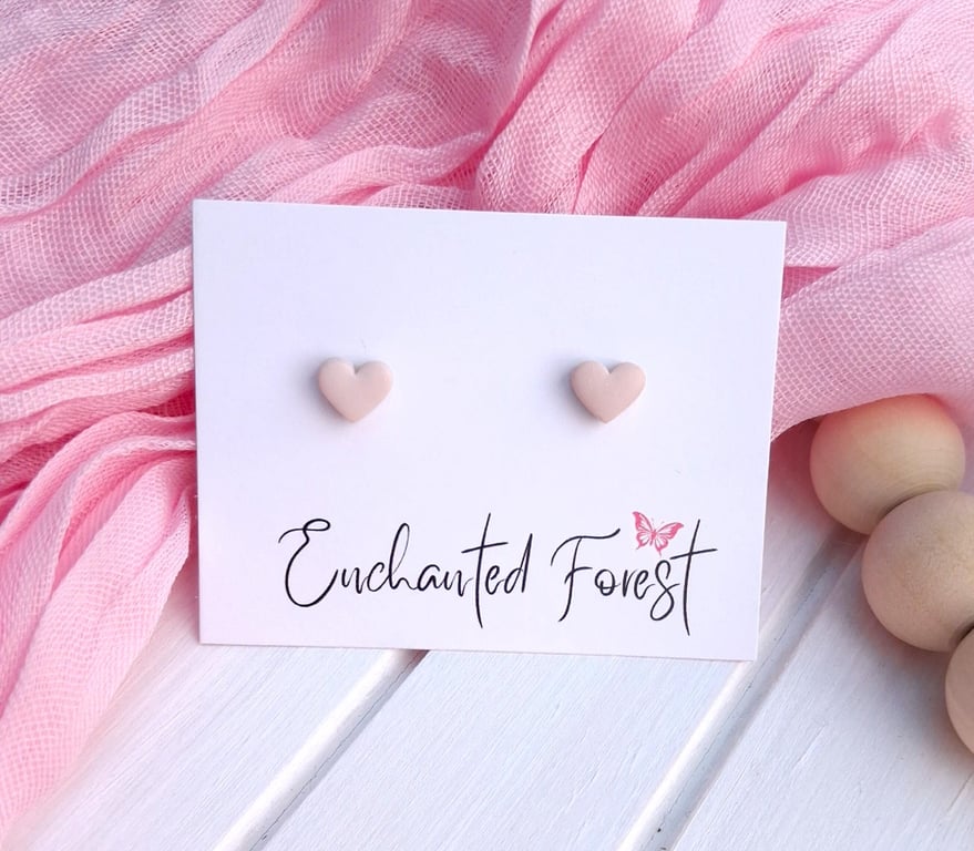 Beige Mini Heart Stud Earrings, Minimalist Jewellery, Accessories & Gifts