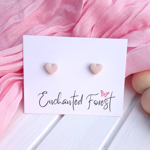 Beige Mini Heart Stud Earrings, Minimalist Jewellery, Accessories & Gifts