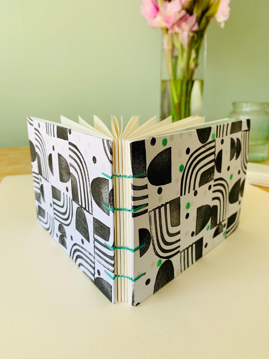 Image of A6 Mixed Media Sketchbook with Unique, Hand-printed Covers and Coptic Binding.