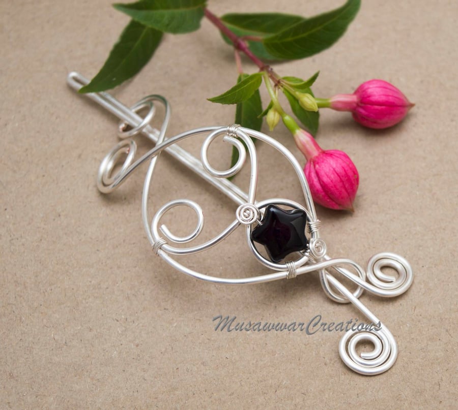 Silver Hair barrette, hair bun slide ,celtic design,Hair bun brooch