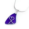 Sea Glass Pendant - Blue Beach Glass - Silver Handmade Heart Necklace Jewellery