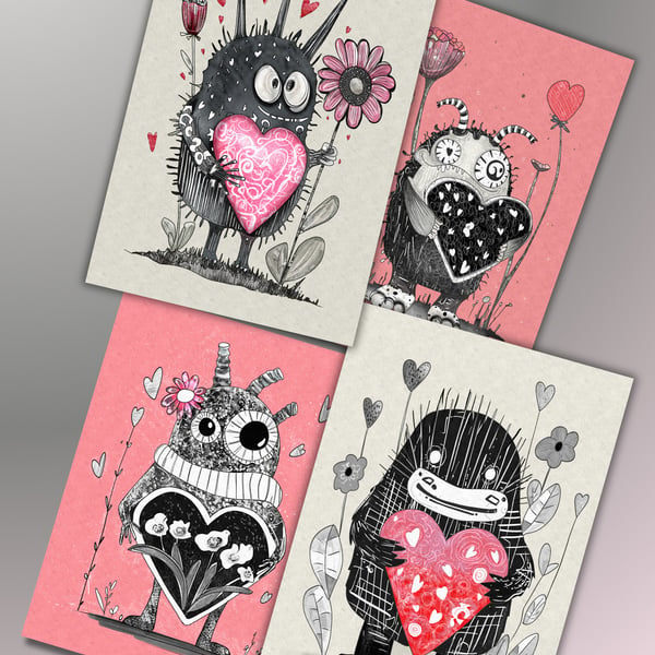 Illustrated Valentine's Postcards