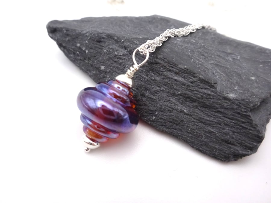 metallic purple lampwork glass pendant necklace