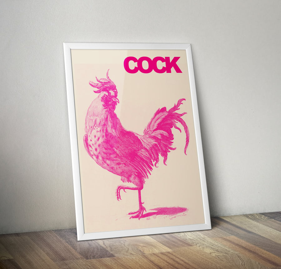 Cock Print, Pink Cock Art Poster.